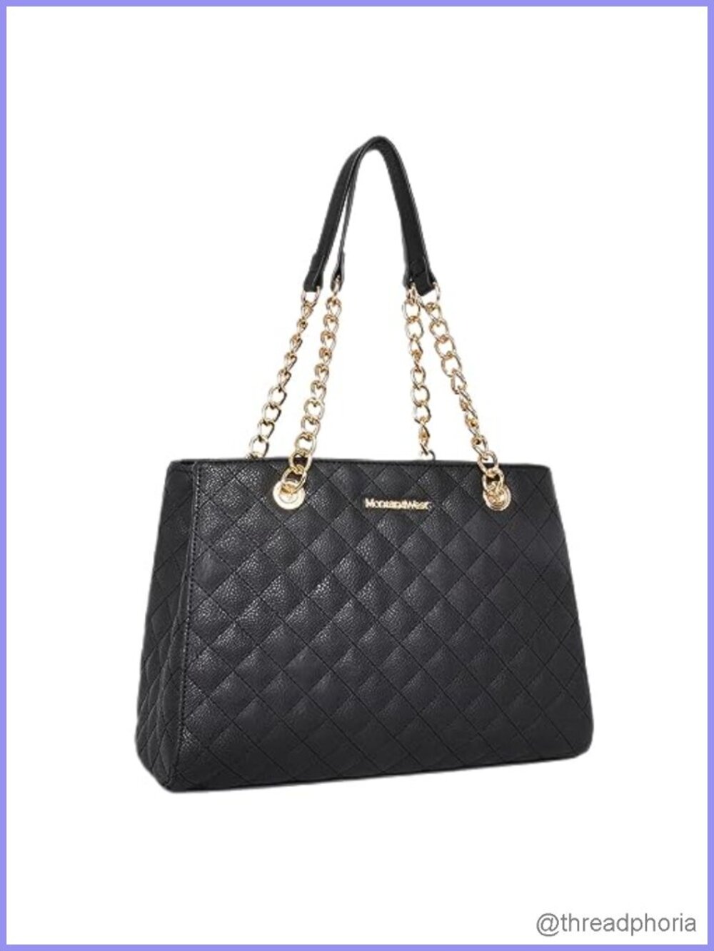 Quilted Faux Leather Chain Shoulder Tote Bag with Gold Strap